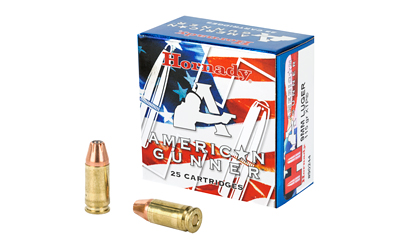 Hornady American Gunner ammunition box with cartridges.