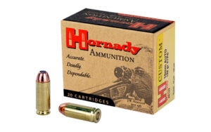 Box of Hornady ammunition with two cartridges