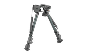 Adjustable rifle bipod with spring-loaded legs