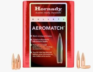 Hornady Aeromatch bullets packaging and bullets displayed