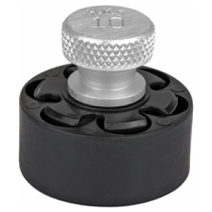 Black and silver industrial tool component with knob.