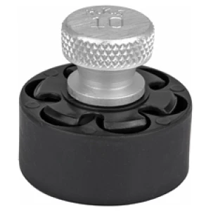 Black and silver industrial tool component with knob.