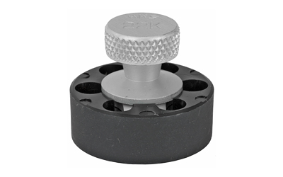 Round knob with black base and metal cap.