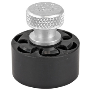 Adjustable knob on black base for woodworking.