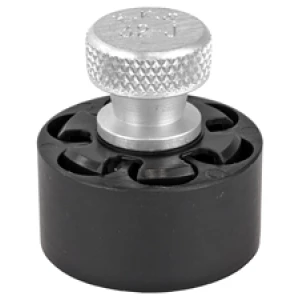 Adjustable knob on black base for woodworking.