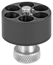 Black six-chamber metal cylinder with knurled base