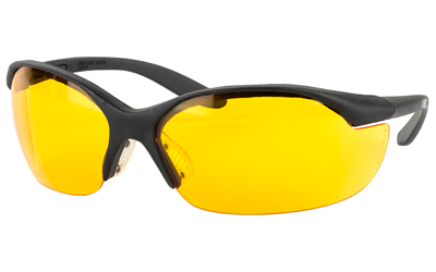 Yellow-tinted wraparound safety glasses
