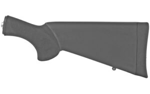 Black synthetic rifle stock, side profile