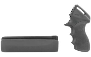Handgun grip and detached magazine on white background