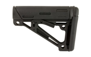 Black adjustable rifle buttstock on white background