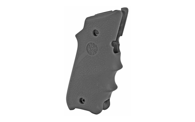 Black ergonomic gun grip with branding