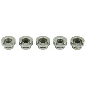 Five metal industrial fittings in a row.