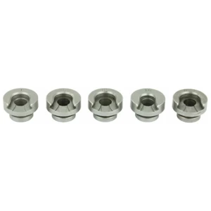 Five metal industrial fittings in a row.