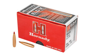 Hornady ELD-X ammunition box with rifle bullets