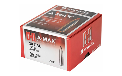 Hornady A-MAX 30 Cal 168 gr ammo box