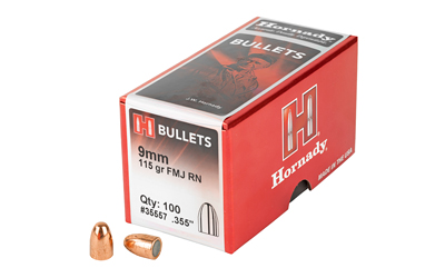 Hornady 9mm bullets box and two bullets