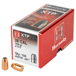 Hornady XTP 38 Caliber Bullets Box and Bullets
