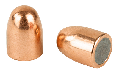 Two copper bullet heads, side and top view.