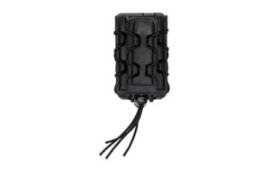 Rugged black portable Bluetooth speaker with cords