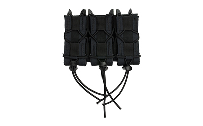 Black tactical triple magazine pouch with bungee cords