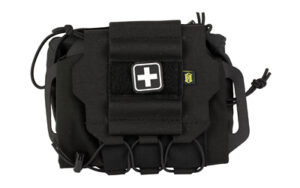 Black tactical first aid pouch with cross