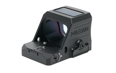 Black Holosun gun sight optic with solar panel.