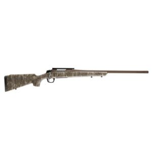 Camouflage hunting rifle on white background.