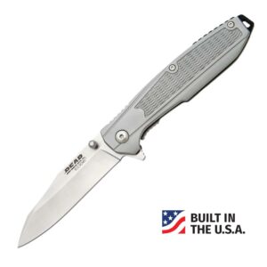 Bear & Son Frame Lock Folding Knife 3-1/4" Reverse Tanto Blade Grey