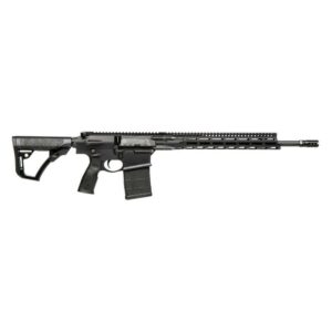 Black semi-automatic rifle on white background.