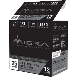 Migra Waterfowl Steel Shot Shotshells 12 ga 3" 1-1/4 oz 1430 fps #1/#3 25/ct