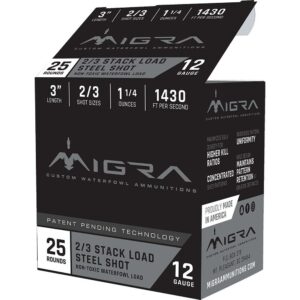Migra Waterfowl Steel Shot Shot Shells 12 ga 3" 1-1/4 oz #2#3 1430 fps 25/ct