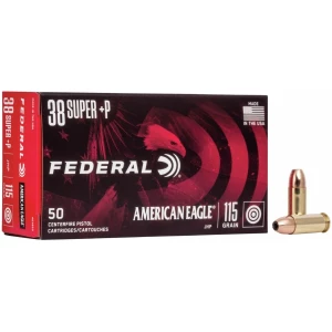 American Eagle Handgun Ammunition .38 Super (+P) 115 gr JHP 1130 fps 50/rd