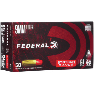 Federal Syntech Range Handgun Ammunition 9mm Luger 124gr TSJ 1110 fps 50/ct