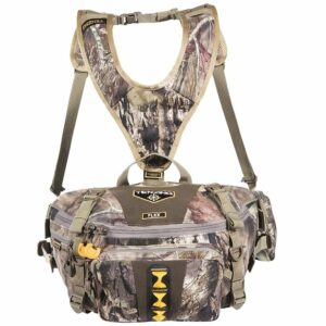 Camouflage hunting chest pack with harness straps