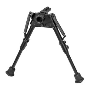 Black adjustable rifle bipod with spring legs