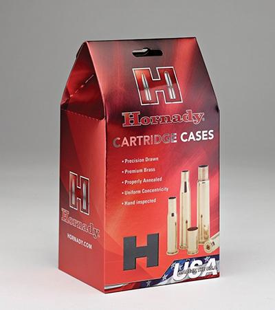 Red Hornady cartridge cases box packaging