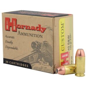 Hornady .40 S&W ammunition box with cartridges