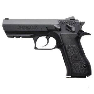 Black semi-automatic pistol on white background.