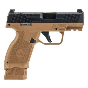 Tan and black handgun with textured grip