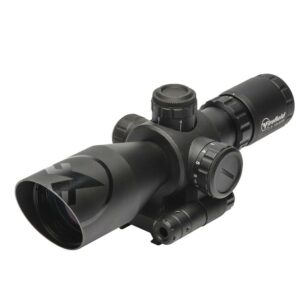 Black rifle scope with adjustment turrets