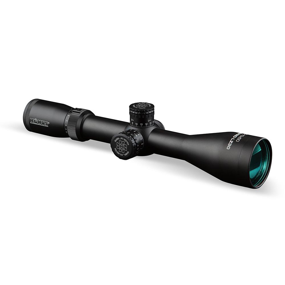 Black Konus rifle scope on white background