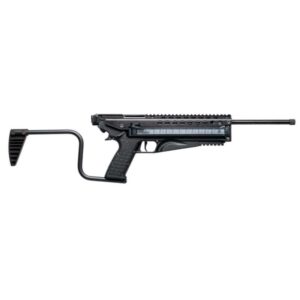 Compact black tactical submachine gun with folding stock