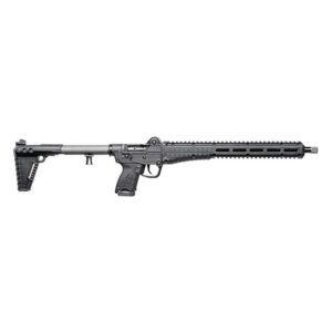 Black semiautomatic rifle with collapsible stock