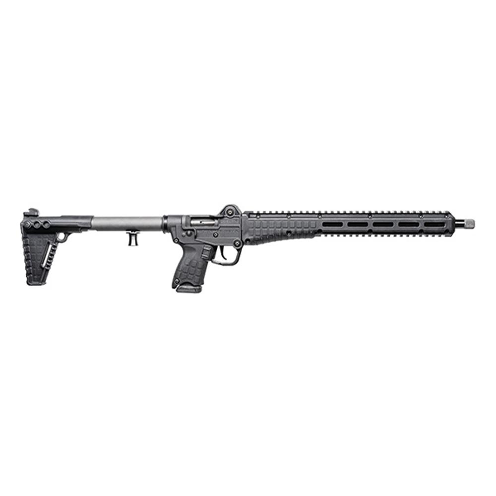 Black semiautomatic rifle with collapsible stock