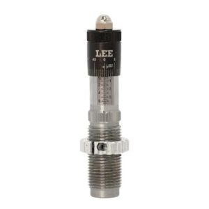 Lee Precision rifle reloading die with micrometer.