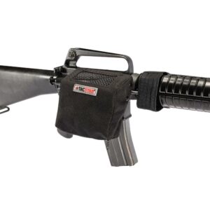 AR-15 rifle with attached brass catcher