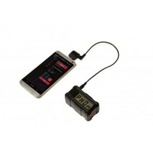 Smartphone connected to small digital measurement device
