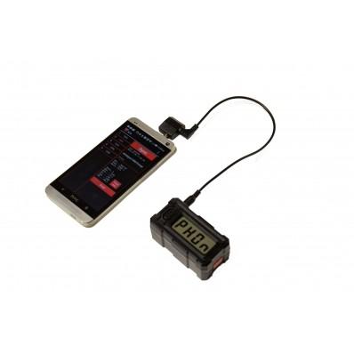 Smartphone connected to small digital measurement device