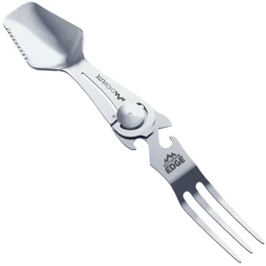 Multi-tool spork with bottle opener feature.