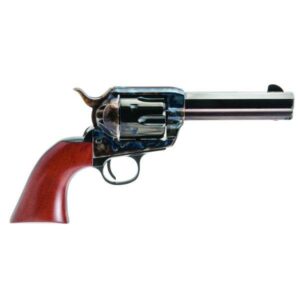 Classic revolver with wooden grip on white background